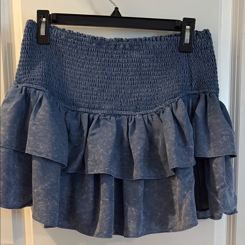 Entro Blue Bubble Mini Skirt with Smocked Ruffles